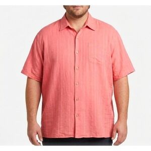 Tommy Bahama Mens XXL Coral Pink 100% Linen Short Sleeve Button Up Shirt Stripe